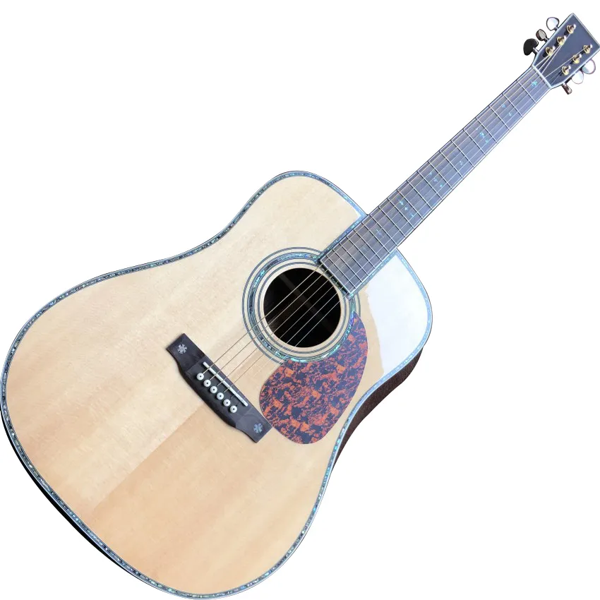Guitare acoustique de type D en ormeau véritable de 41 pouces, guitare personnalisée OEM avec touche en ébène à dessus solide en sapin