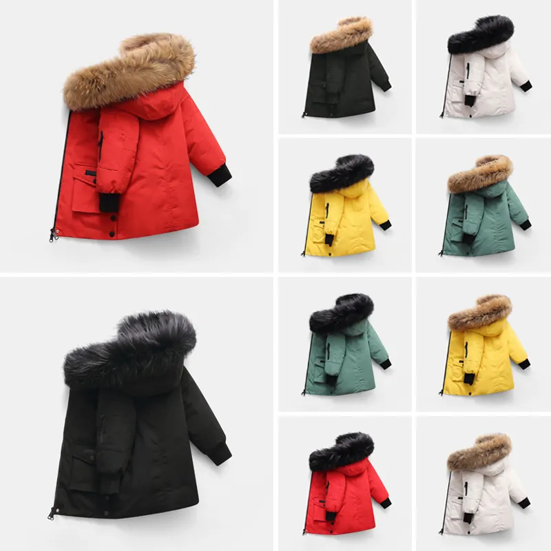 Kid's Designer Płaszcz Kurtka Zimowa Dziewczyna Dziewczyna Dziecko Kurtki odzieżowe z odznaką grubą ciepłą warstwa zniszczającą Paras Parkas Fashion Classic Size 100-170