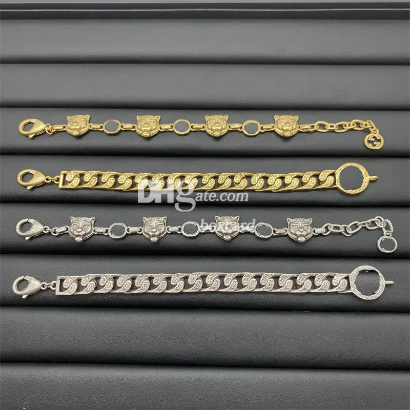 Goldene Geistesketten-Armbänder, Designer-Buchstaben-plattierte Ketten, Kupfer-Gold-Kettenarmbänder für Männer und Frauen, mit Geschenkbox-Sets, Geburtstag, Jahrestagsgeschenk