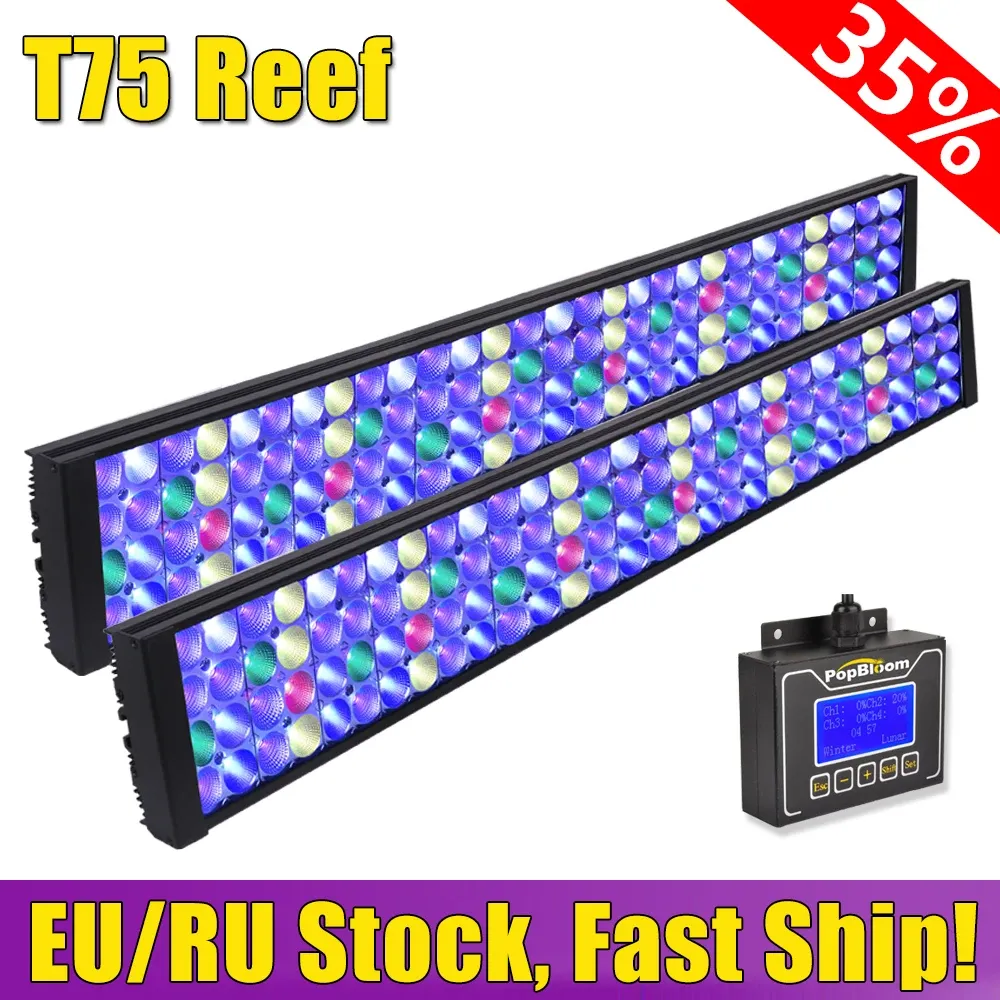 Lightings 2sts Popbloom Marine Aquarium LED -belysning, Coral Reef LED -ljus för 150200 cm Seawater SPS LPS Fish Tank Aquarium LED TURING75