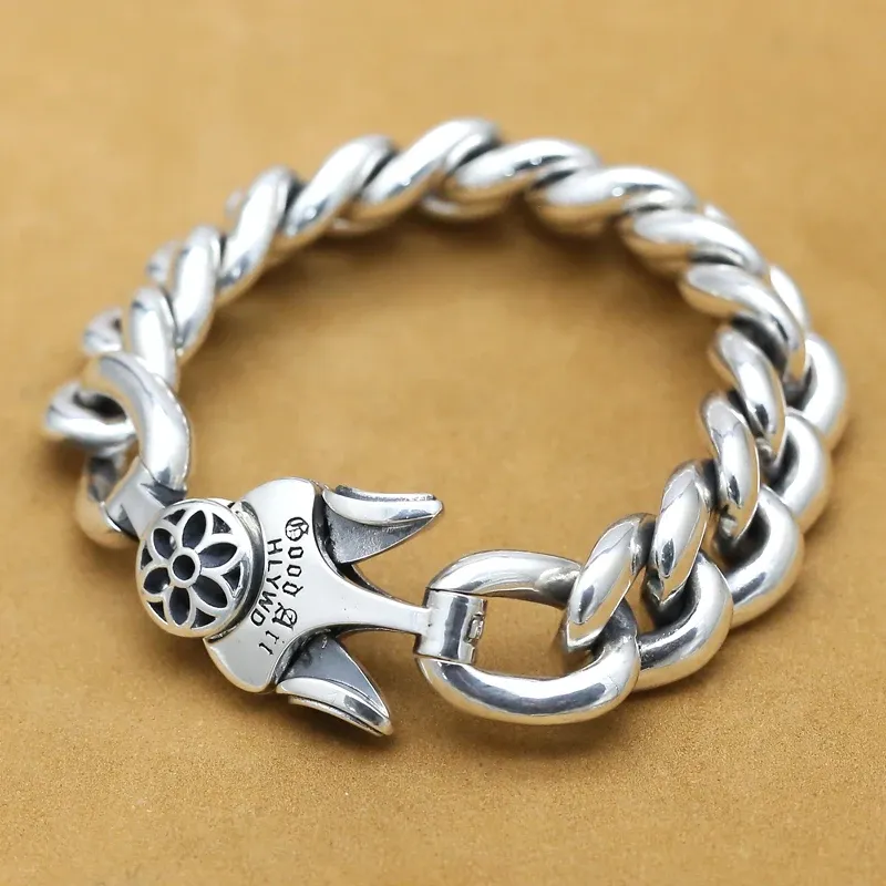 Armreif S Sterling Silber Mode Kunst Kirschblüte Herren Armband Retro Domineering Hipster Gute Einfache Kette Punk Geschenk