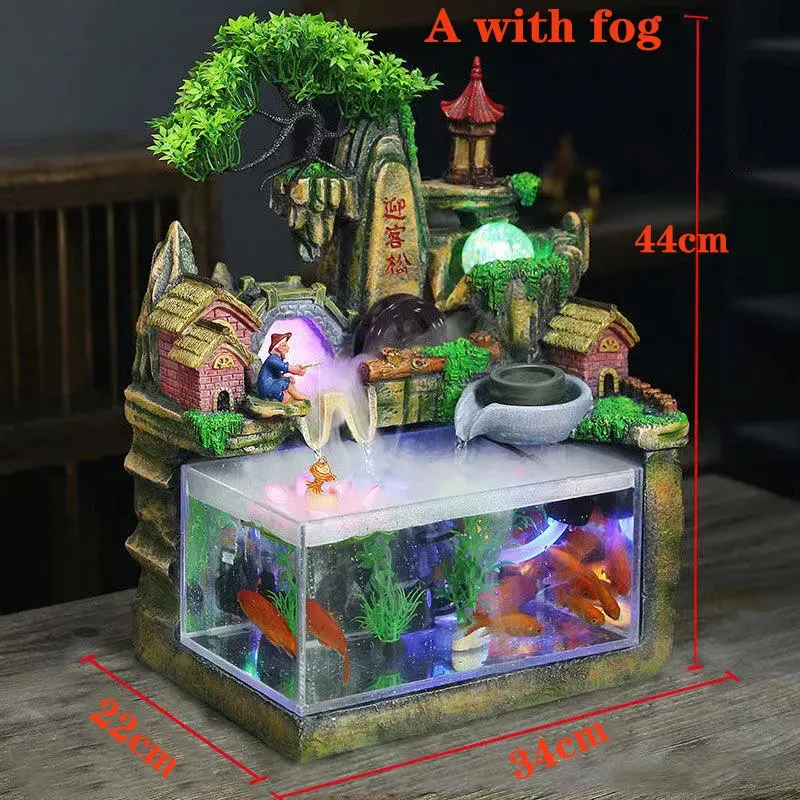 Tanks Creative Aquarium Miniature Rockery Water Fountain Decoration Living Room Study Matsal Vatten Devis Guldfisk Fisk Tank