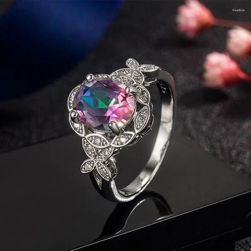 Cluster-Ringe, eleganter mystischer Regenbogen-Topas-Schmetterlingsring, Hochzeit, Verlobung, Schmuck für Frauen und Mädchen, Größe 6–10