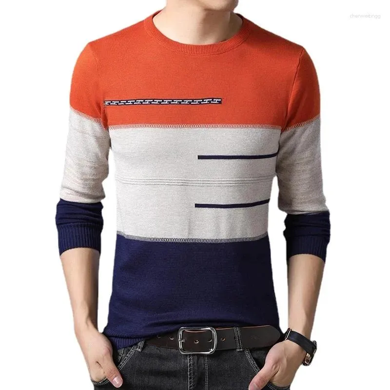 Men's Sweaters Pullover Men Spring Social Cotton Thin Casual Crocheted Striped Knitted Sweater Plus Size 3XL