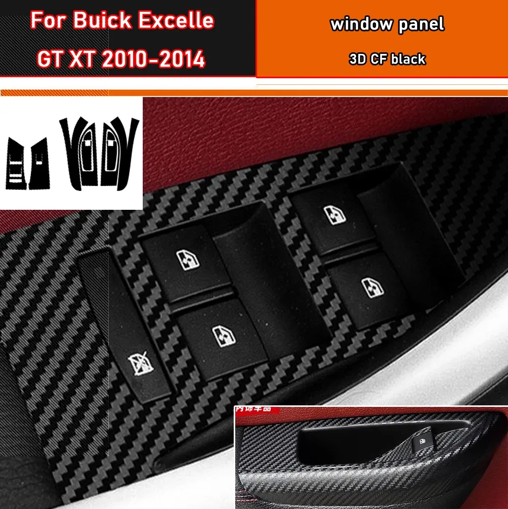 Bilstyling svart koldekalbilfönsterlyftknapp Switch Panel Täcktrim klistermärke 4 st/set för Buick Excelle GT XT 2010-14