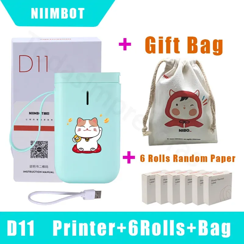 Carrier Niimbot D11 simpatico cane gatto mini etichettatrice wireless con sacchetto di protezione ed etichetta in carta fai da te D110 nastri adesivi per etichette a colori