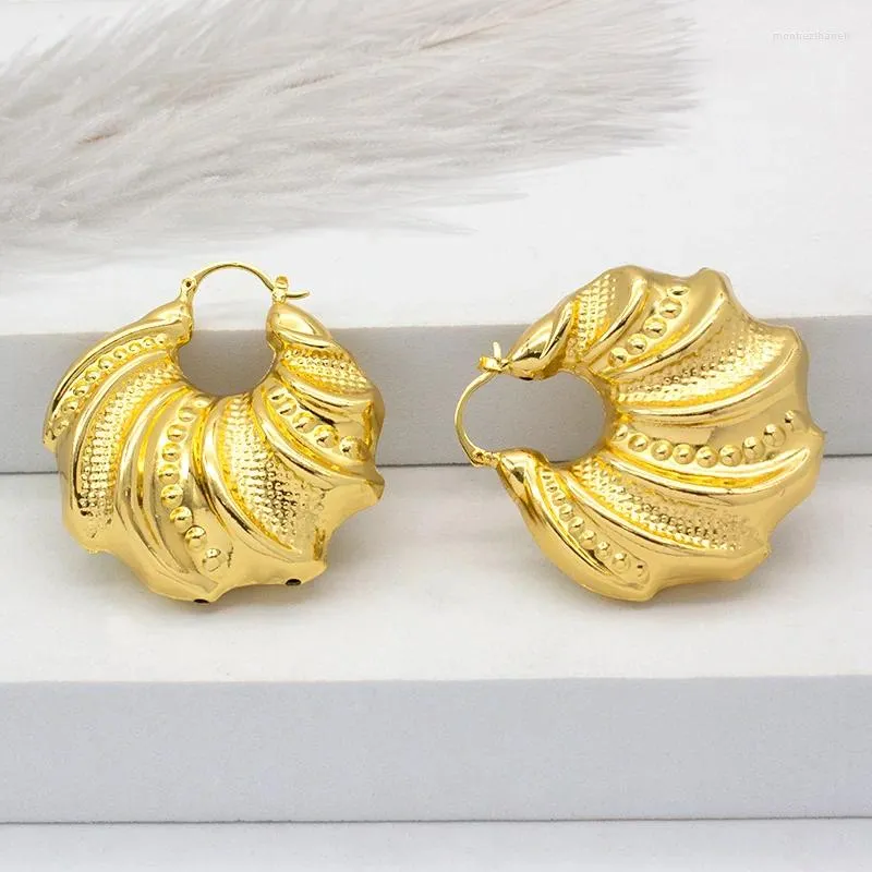 Hoop Earrings For Women Shell Pattern Clip African Dubai Golden Bridal Fashion Jewelry Accessory Party