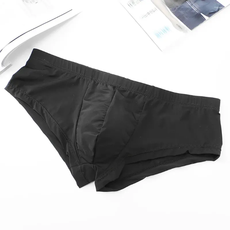 Underpants 1 pc homens roupa interior de seda gelo cintura baixa boxer briefs respirável sexy homens boxers calcinha cor sólida