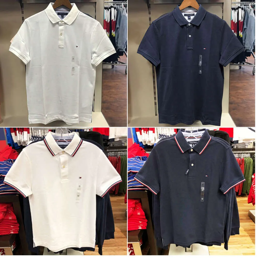 Verão novo tommy color block polo camisa moda fino ajuste negócios casual pescoço manga curta paul camiseta