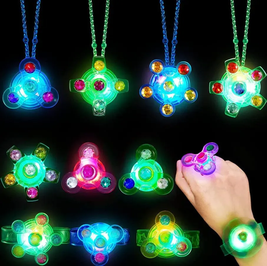 Light Up Toy Party Favors LED Fidget Bracelet Glow Necklace Gyro Rings Kid Adults Finger Lights Neon Birthday Halloween Christmas Goodie Bag Stuffers