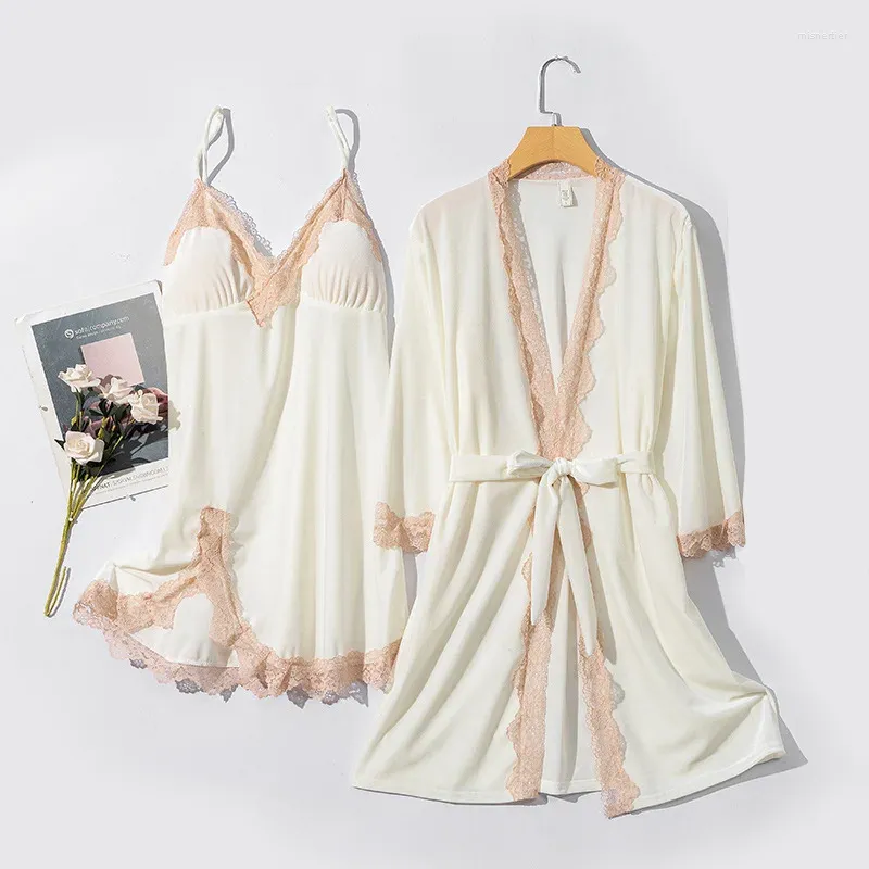 Mulheres sleepwear noiva dama de honra casamento veludo twinset robe conjunto solto casa desgaste sexy renda guarnição camisola outono inverno mulheres roupão