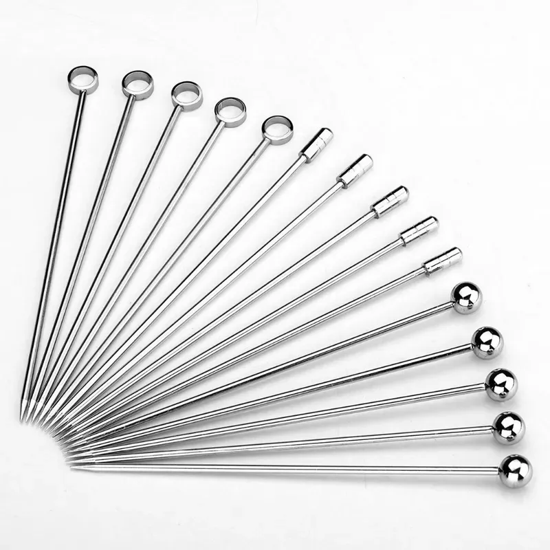 Rostfritt stål cocktail plockning barverktyg metall frukt stick återanvändbar silver cocktails dryck plockar tum 11 cm kök bar party zz