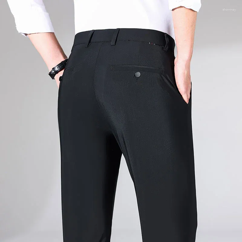 Costume d'été élastique pour hommes, taille haute, pantalon décontracté d'affaires, ample, droit, confortable, doux, Cool, SuiGray noir, 2024