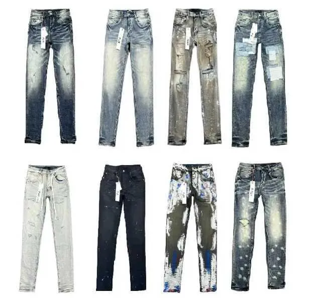 Designer jeans viola uomini donne strappano la bici nera bici slim cimici skinny sttretch patchwork hip hop pantsppnb32h5