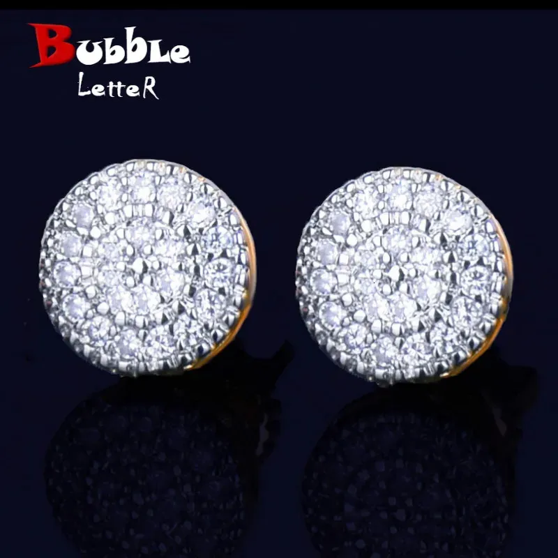 8MM Gold Color Small Round Stud Earring AAAA Cubic Zircon Screw Back Men Fashion Hip Hop Jewelry 240118