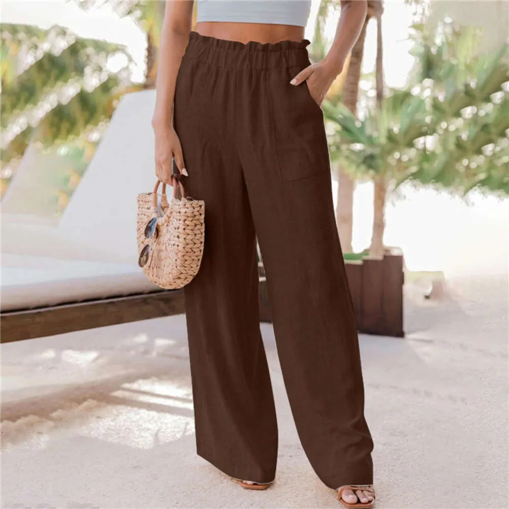 Designer Kvinnokläder Summer New Women's Casual Slim Stretch Candy Color Pencil Flare Camp Pants Fashion Ruffle Edge Patch Bag Wide Leg Pants Women's PantsBowg