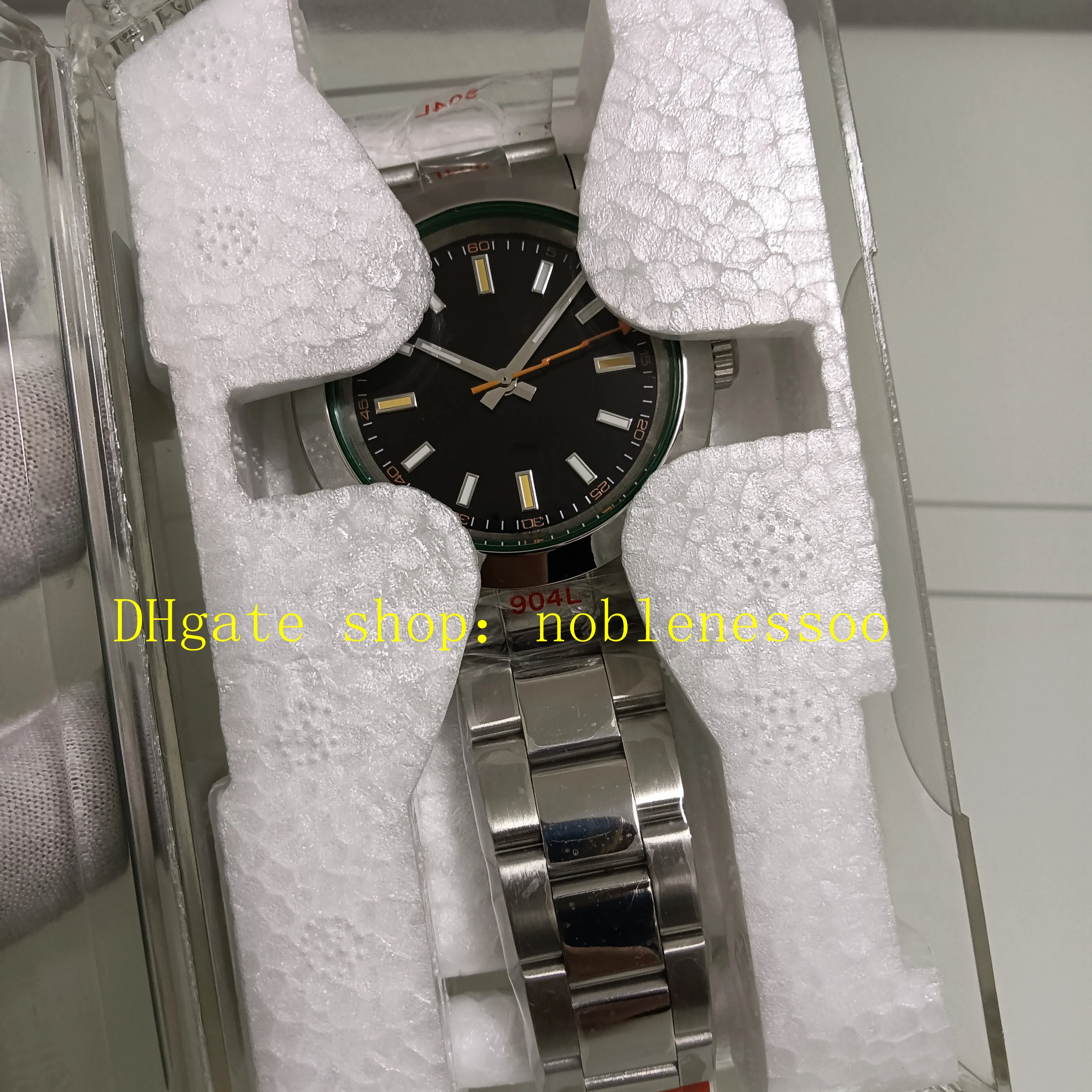 2 kleur 904L staalautomatisch horloge reële foto voor superheren 116400 zwarte wijzerplaat groen gladde bezel witte roestvrijstalen armband 40 mm mechanische sportjurk horloges