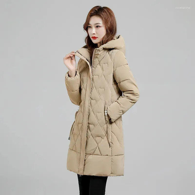 Women's Trench Coats Winter Cotton Padded Women Mid Length Hooded Korean Versatile Youth Jacket Down Female Fashionable Slim Thick Top