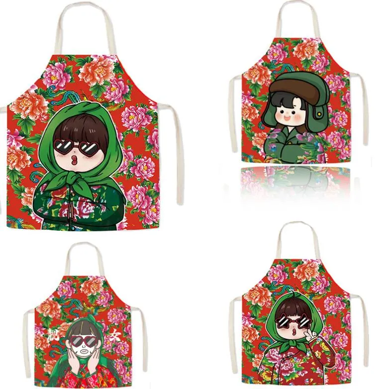 Köksförkläde nordöstra stora blommor kläder förkläde stort blomma kappa förkläde söt anime apron78x60cm