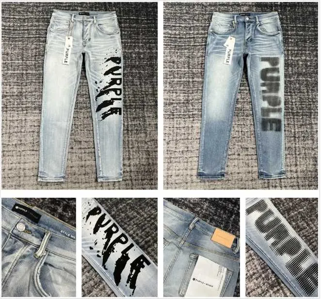 Casual Fashion Designer Mens Purple Jeans Spring and Autumn Womens New Luxury Slim-fit Ripped Embroidery Letter Graffiti Pants674s