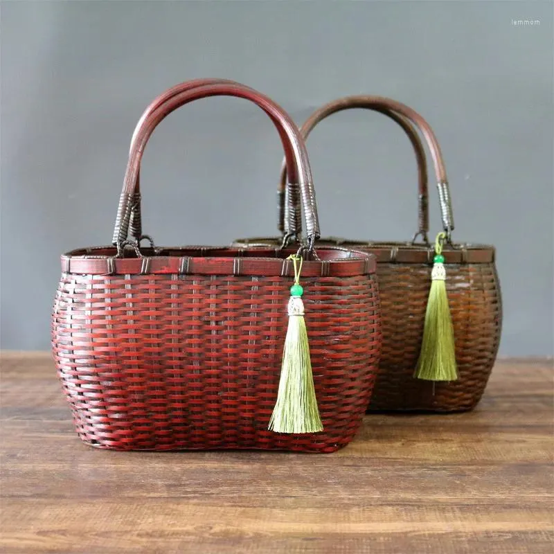 Sacos de cintura Pure Handmade Bamboo Woven Bag Mulheres Retro Bolsa Características Étnicas Cesta de Estilo Chinês