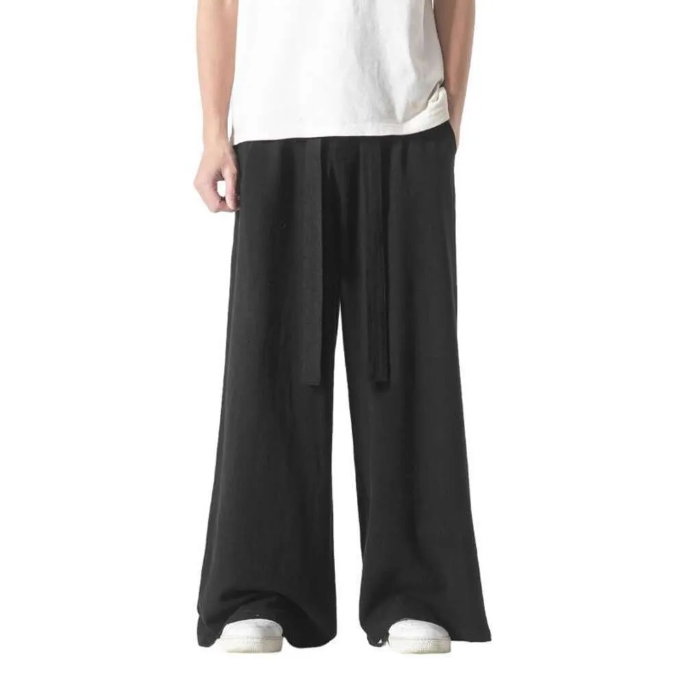 Wiosna i jesień męskie spodnie duże rozmiar w stylu chińskim bawełniane spodnie lniane luźne luzowe proste proste nogi spodnie japońskie mody męskie spodnie