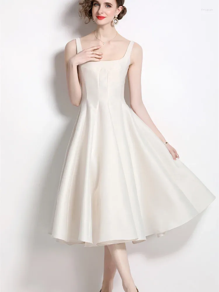 Повседневные платья 2024, летнее женское чисто белое длинное платье на подтяжках, стильное женское платье для отпуска, Vestido Feminino