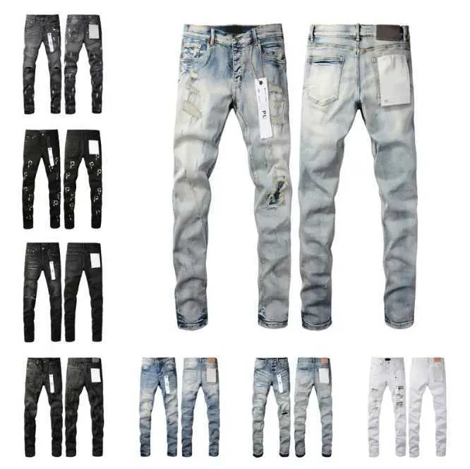 Jeans violet Designer Mode Casual Simple Hommes Skinny Luxe En détresse Rip Trous Couture Vélo Noir Bleu Slim Fit Moto