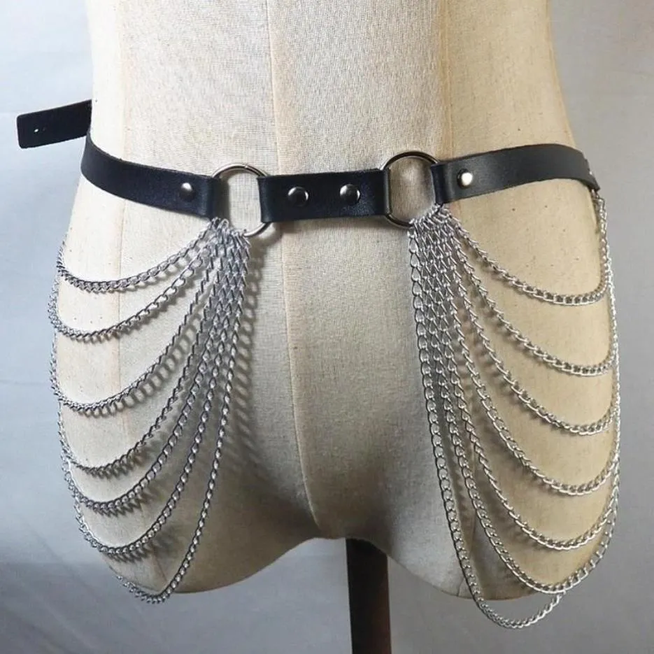 Harnais corporel gothique Punk pour femmes, ceinture à chaîne superposée, en cuir noir, accessoires de taille, Raver Dance Jewelry271N, nouvelle collection
