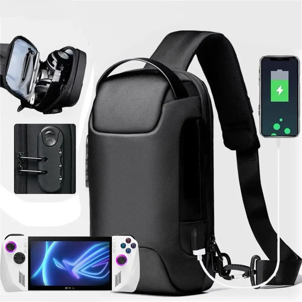 Sac de rangement Portable pour Asus ROG Ally Game Conslole, sac à dos à bandoulière, pochette de poitrine, verrouillage antivol, chargement USB 240126