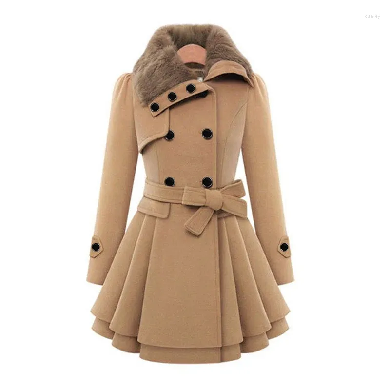 Trenchs de femmes manteaux de haute qualité polyester femmes hiver mince longue laine sherpa manteau double boutonnage rembourré coréen cachemire angleterre style