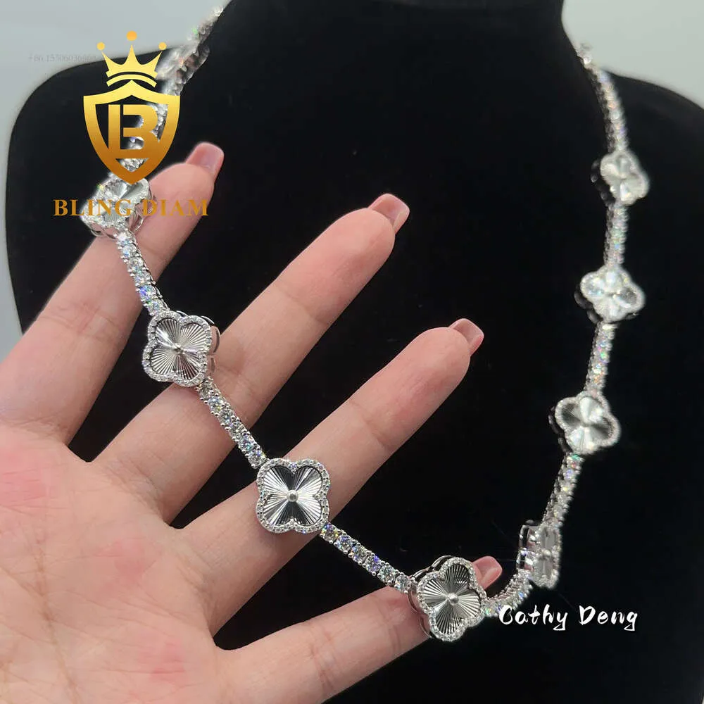 Fashion Custom Fine Jewelry Four Leaf Clover 3mm Tennis Chain Diamond S Sterling Sier Moissanite Chocker Neckale