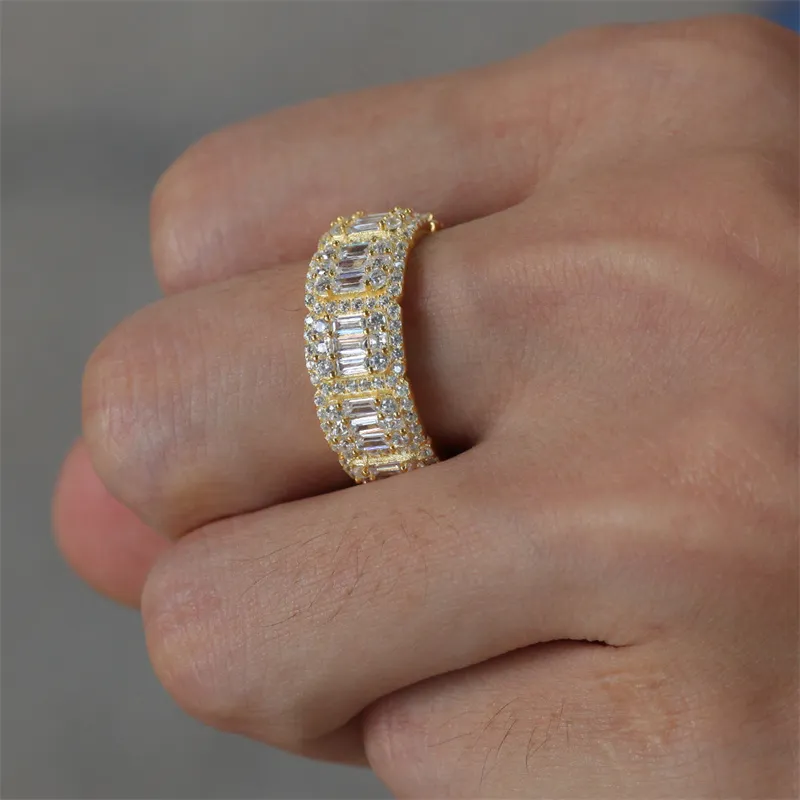 Wedding Engagement Ring Silver Gold Micro CZ Zircon Wide 8mm Square Lovers Ring For Women Men Hip Hop Jewelry