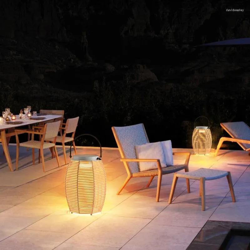 Solar Outdoor Light Camping Lantern Waterproof Lawn Lamp Portable Rechargeble Woven for Villa Courtyard