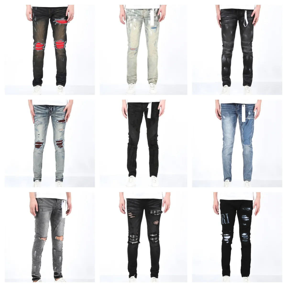 Jeans da uomo firmati viola Moda motociclisti strappati effetto consumato Denim Cargo da uomo Pantaloni neri Designer Joggers Pant 28-40