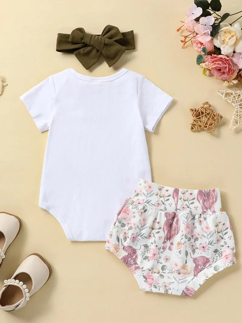 Ensembles de vêtements Adorable 3 pièces Ensemble d'été pour bébé sans manches à col rond Débardeur à imprimé floral et bandeau pour bébés filles de 0 à 18 mois