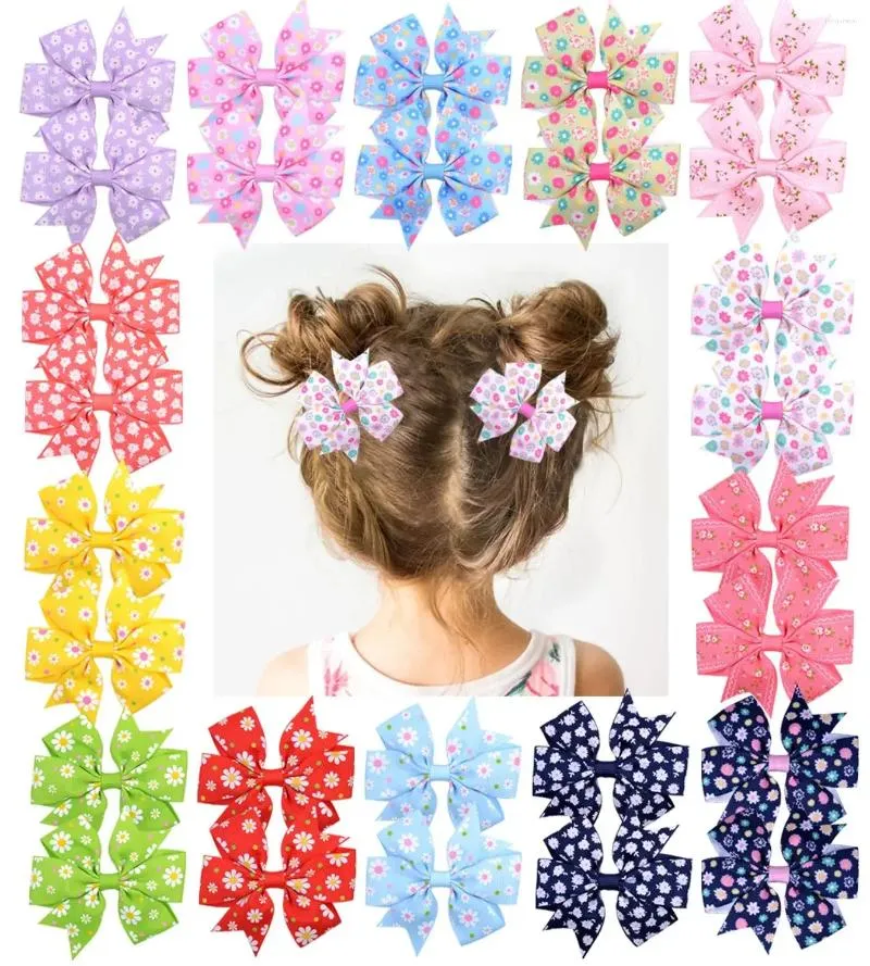 Akcesoria do włosów 20pcs/działka drukowane kwiatowe dziobki z klipsem na dziewczynki Grosgrain BARRETTES