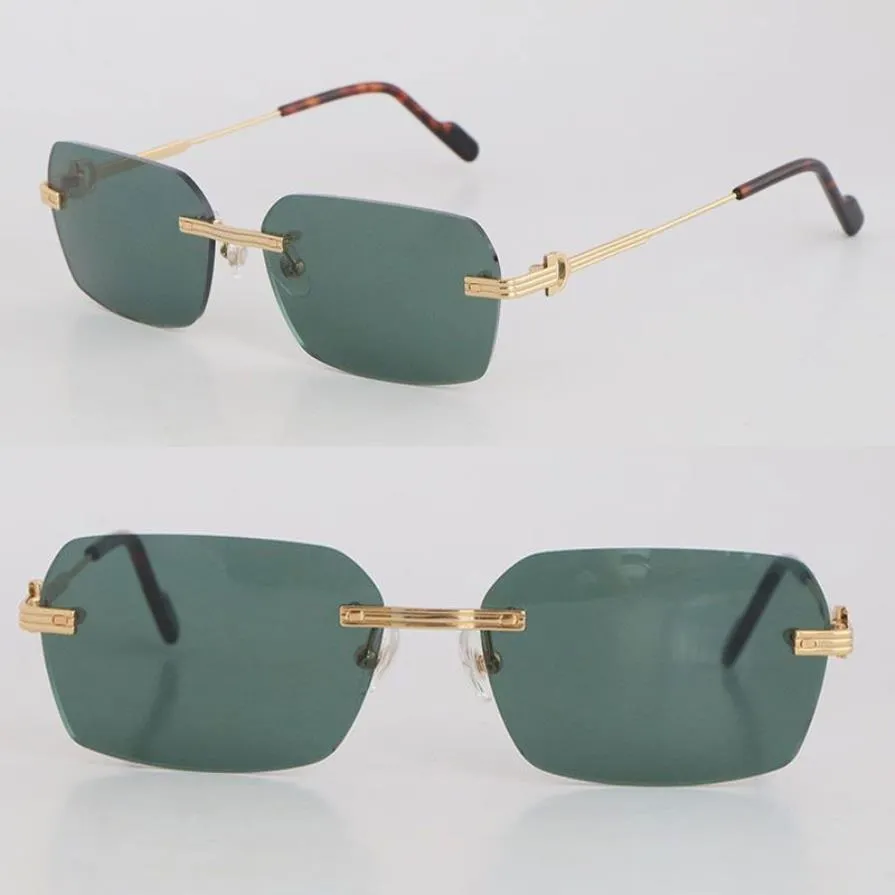 Latest Fashion Metal Large Square Styles Rimless Sunglasses 18K Gold Male and Female Sun Glasses Luxury Protection Eyeglasses Fash339I