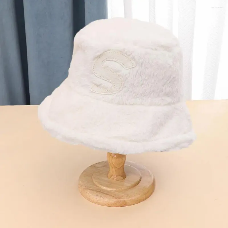 Bérets exquise casquette en peluche chapeau de pêcheur à dessus plat hiver élégant anti-dérapant chaud dame seau