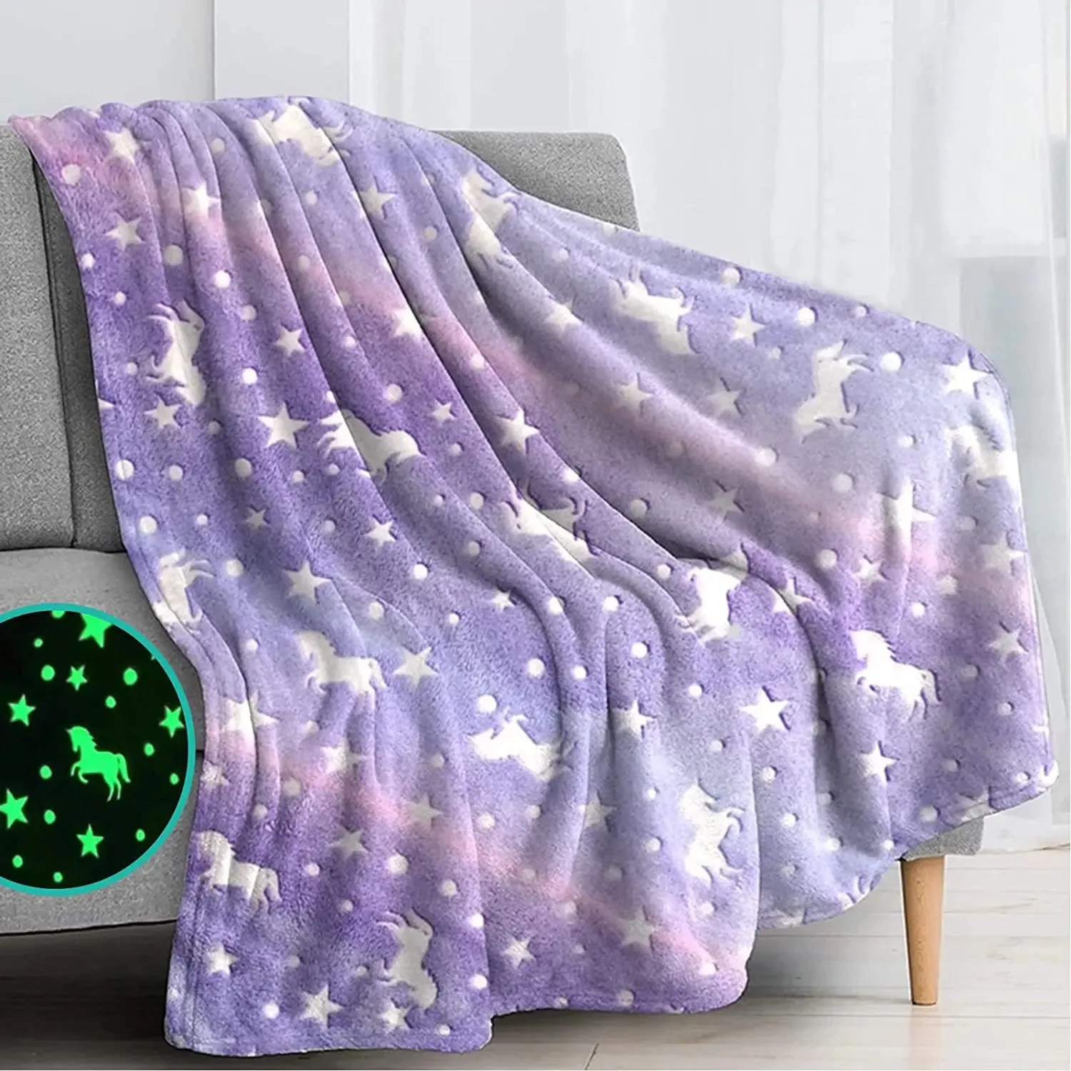 Glow in the Dark Throw Filt Luminous Unicorns Dinasour Mermaid filt julklappar för pojkar flickor fleece tunt filt 240122