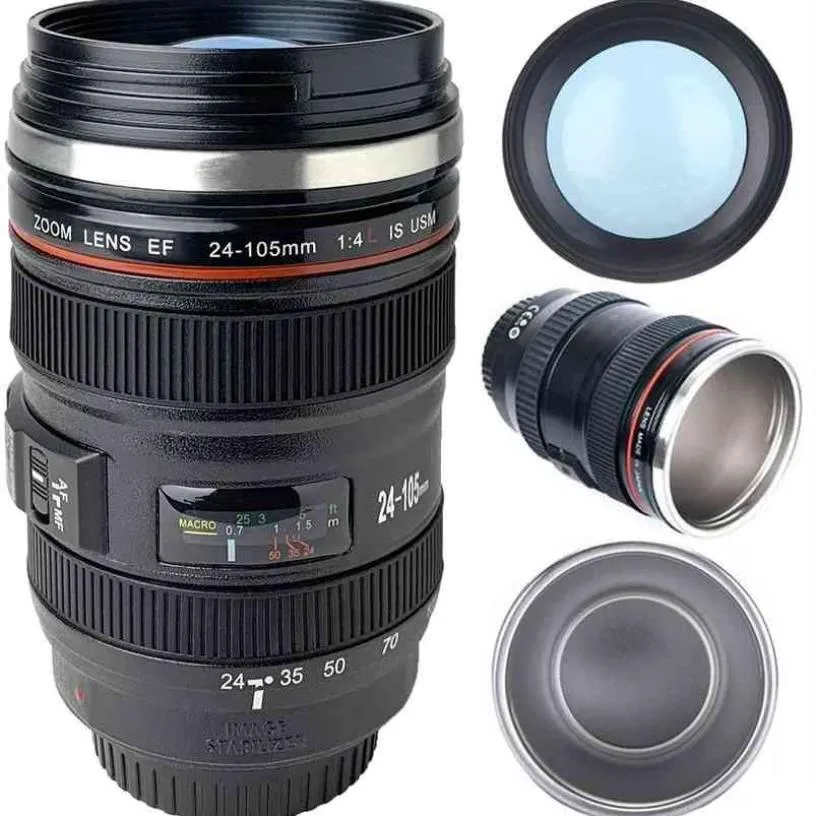 Emulação câmera caneca copo po vida canon canecas térmicas lente da câmera copo de aço inoxidável café lente criativa canecas chá 2108042082