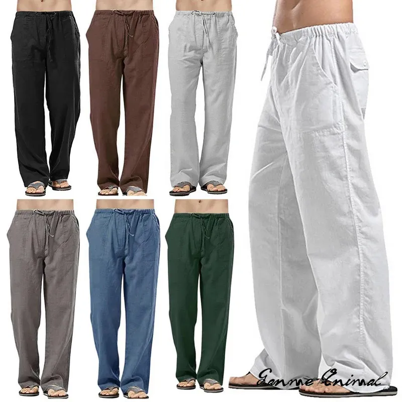 Moda masculina linho calças largas calças coreanas oversize esportes streetwear masculino primavera yoga calças casuais roupas masculinas sweatpants 240122