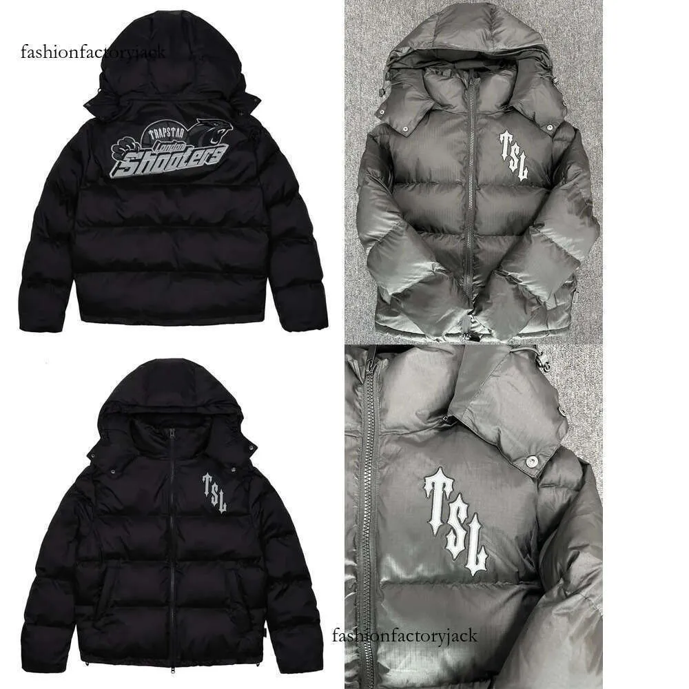 Herrjackor Herrjackor Ttrap London Shooters Hooded Puffer Jacket Black Reflective Puffer Jacket Embroidered Thermal Hoodie Men Winter Coat Tops 230620