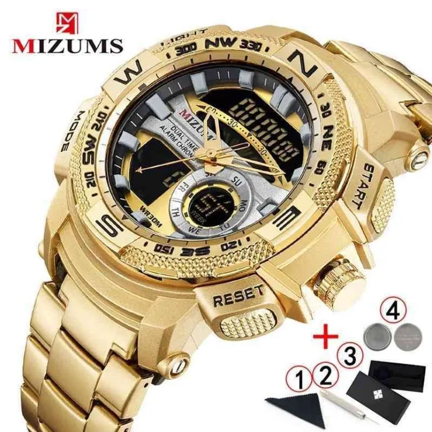 Relogio Masculino montre en or hommes marque de luxe doré militaire montre homme étanche en acier inoxydable montre-bracelet numérique 210407276d