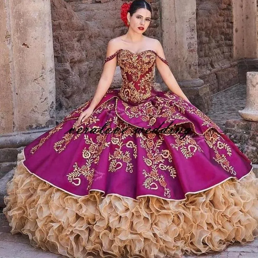 Charro Mexican Quinceanera Prom Dresses modaensuenonupcial 2021 قبالة الكتف الحلو 15 لبن برينسا Misquinceanos Party Orvics267t