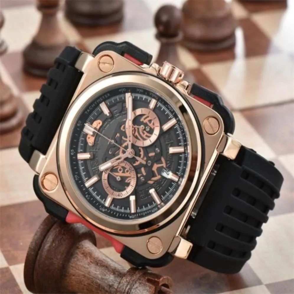 Orologi da polso Modello BR Cinturino sportivo in caucciù Campana al quarzo Orologio multifunzione di lusso Business Acciaio inossidabile Uomo Orologio da polso Ross M2676