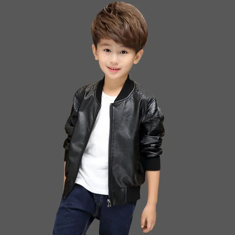 Arrived Boys Coats Autumn Winter Fashion Korean Children's Plus Velvet Warming Cotton PU Leather Jacket For 1-11Y Kids 240123