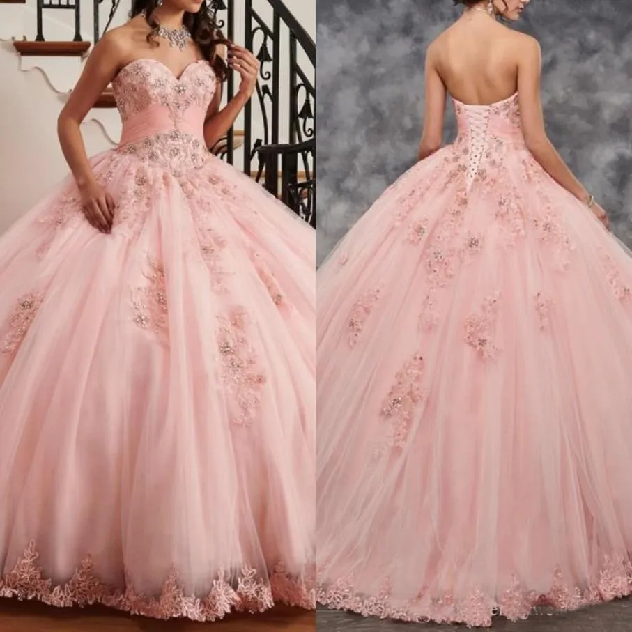 Lindo rosa quinceanera vestido de baile querida renda com miçangas 2022 vestidos de festa para meninas 15 anos2370