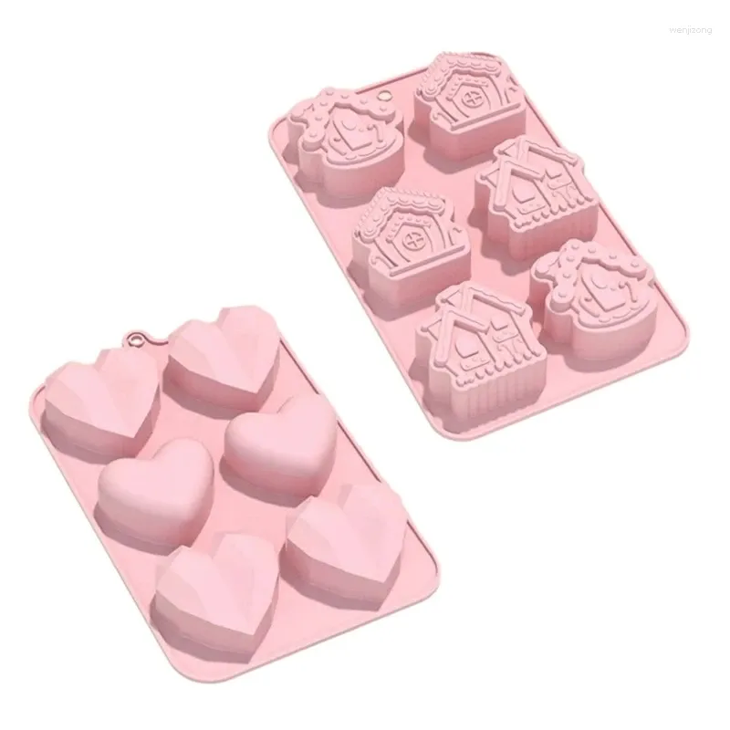 Baking Moulds 6-Cavity Heart/House Silicone Mold Fondant Chocolate Mould DIY Cake Dessert Kitchen Supplies Drop