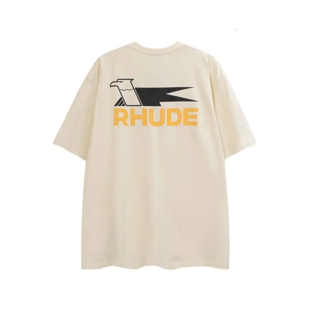 Футболка Rhude Дизайнерские мужские футболки оригинального качества Новая мода с принтом букв High Street Мужские и женские с круглым вырезом с коротким рукавом